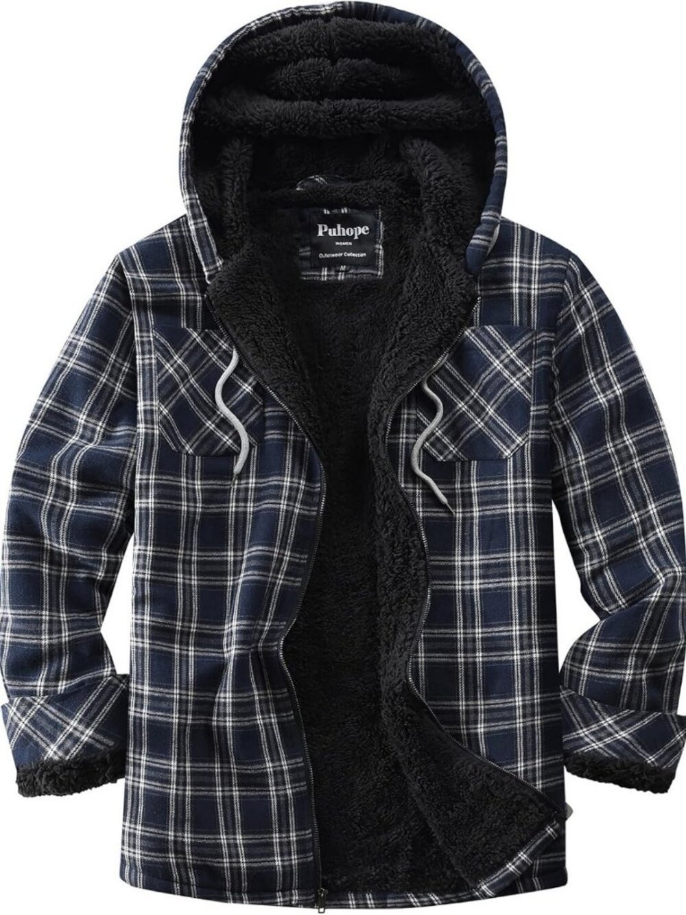 Cozy Sherpa Lined Plaid Flannel Jacket | Fleece Zip-Up Hooded Outerwear